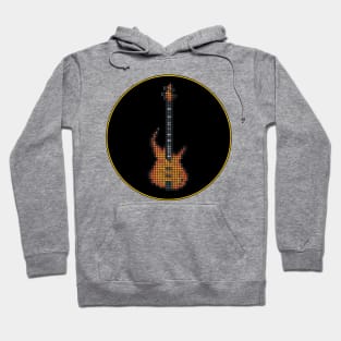 Tiled Pixel Burning Fire Bass Guitar in a Black Circle Hoodie